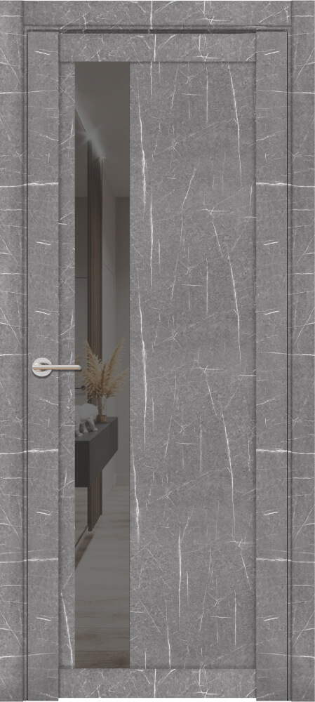 Дверь межкомнатная UniLine Loft Mramor 30004/1 Остекленная стекло зеркало серое цвет Торос Серый