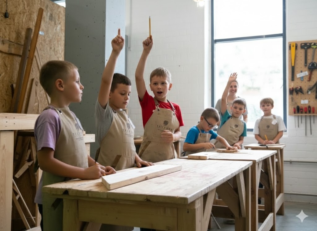 Дети в столярной мастерской