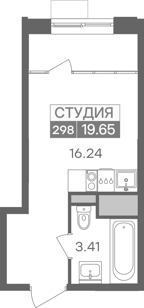 Планировка студии 19.65 м² в ЖК Новая Жизнь