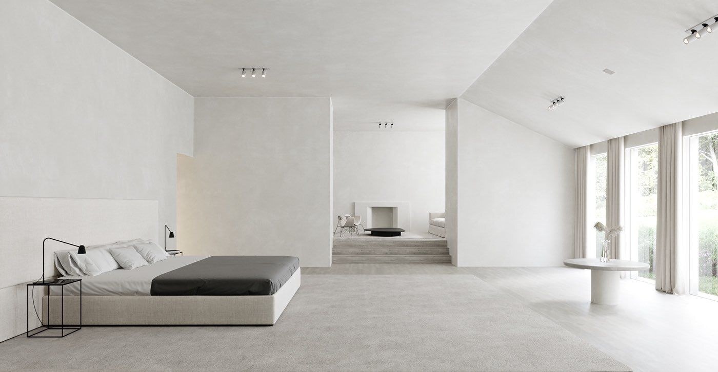 Спальня в стиле минимализм в коттедже