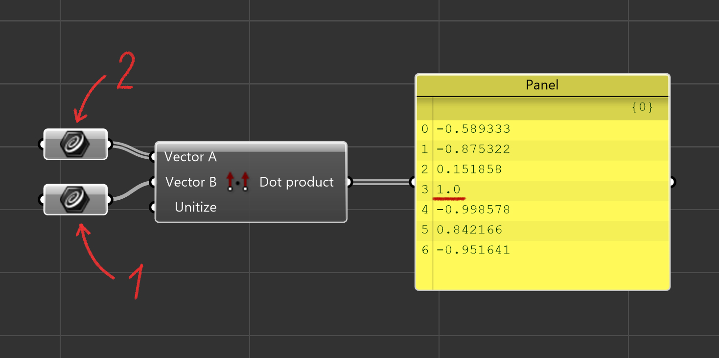 4.5.10. Dot product - Grasshopper