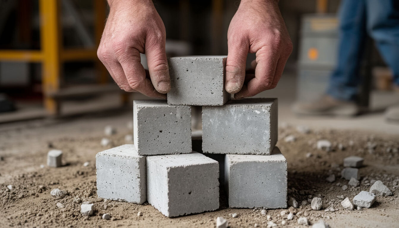 Испытание кубов бетона на прочность