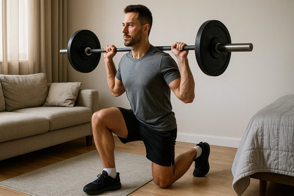 Выпады со штангой в ограниченном пространстве