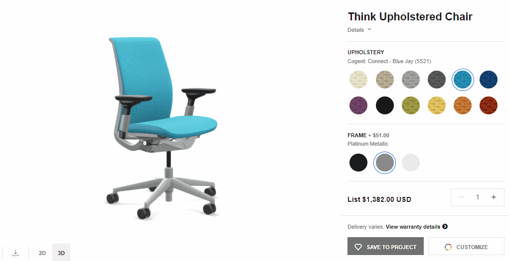 Конфигуратор на сайте Steelcase, американской мебельной компании.