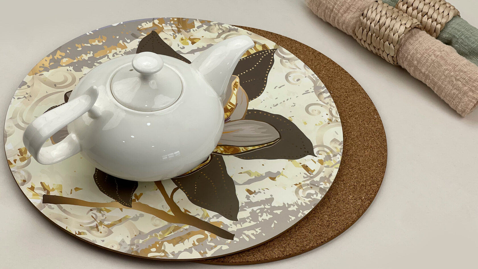 Салфетки сервировочные круглые из пробки "Золотая магнолия"