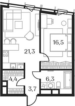 2-комн. — 52,6 м²