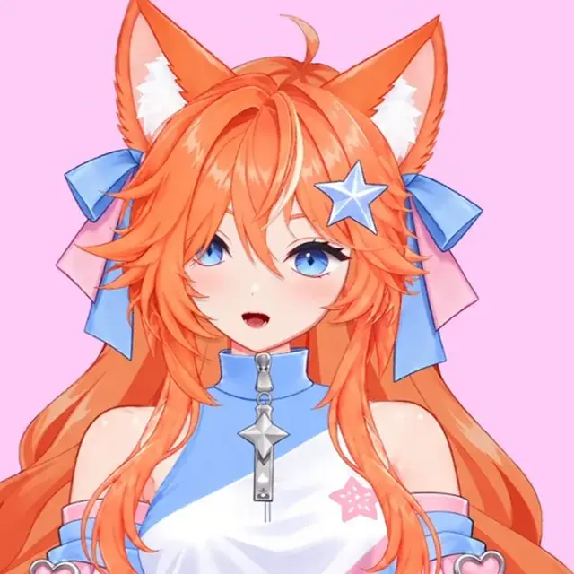VTuber модель лисички-кицунэ крупным планом в VTube Studio