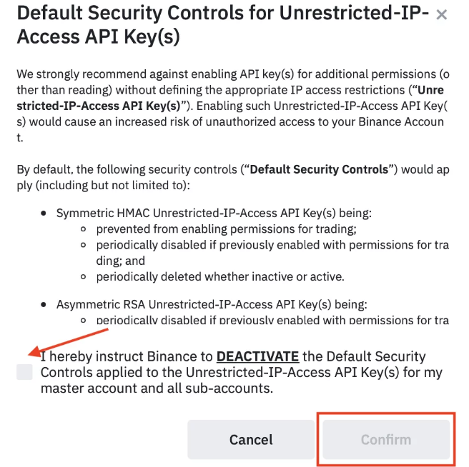 Binance Futures API keys IP binding permissions section