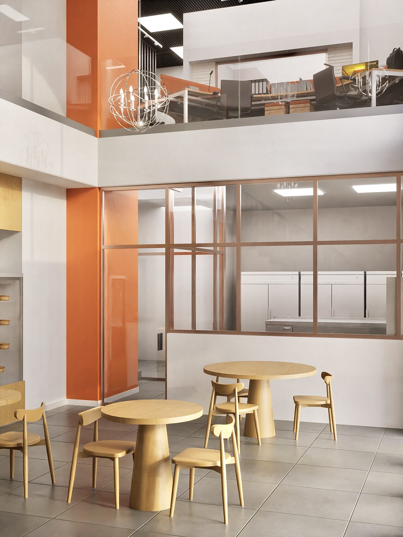 уютная кондитерская в кофейне оранжевая стена