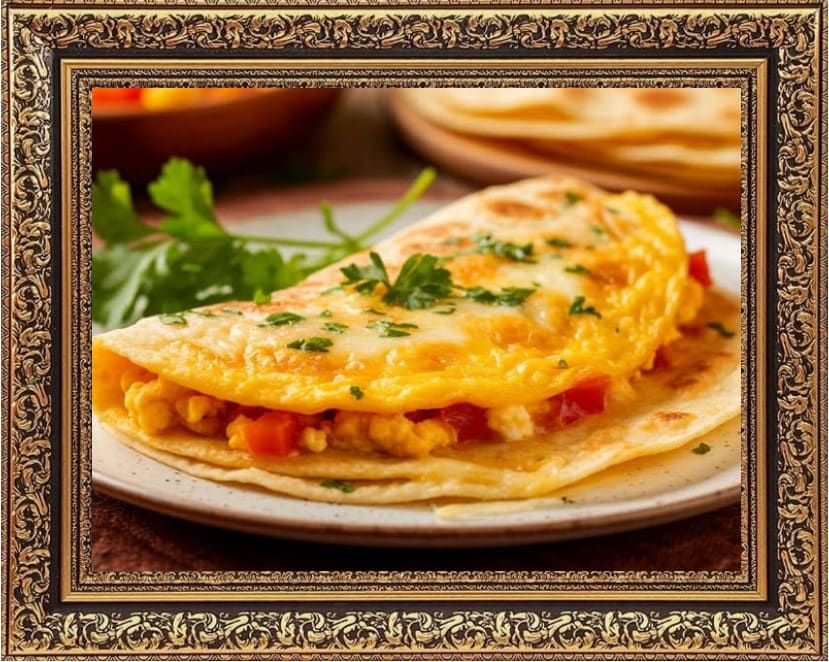 тортилья с яйцом и сыром на сковороде