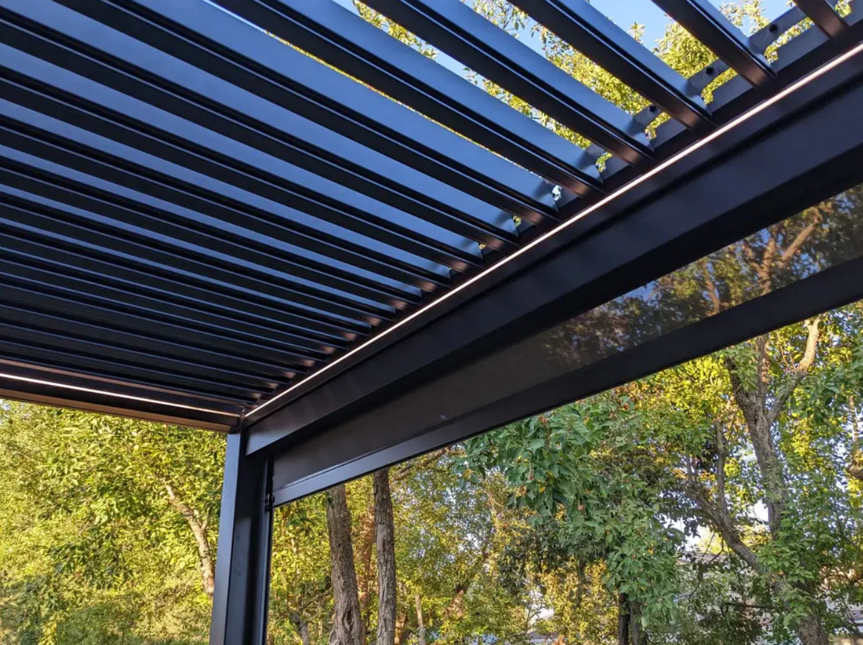 Motorized louvered pergola roof in Orange County