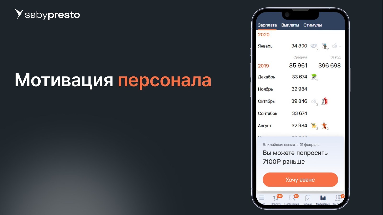 Мотивация персонала в Saby Presto