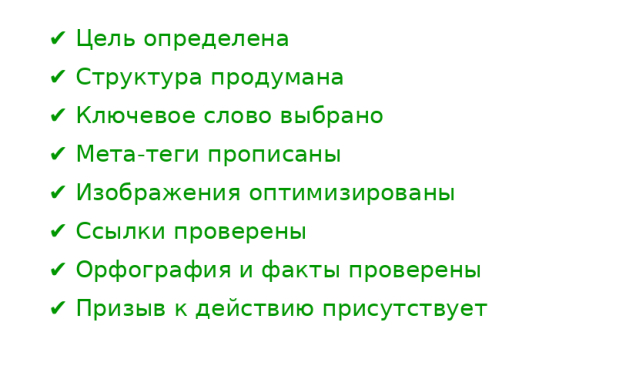 Краткий визуальный чек-лист основных шагов перед публикацией статьи
