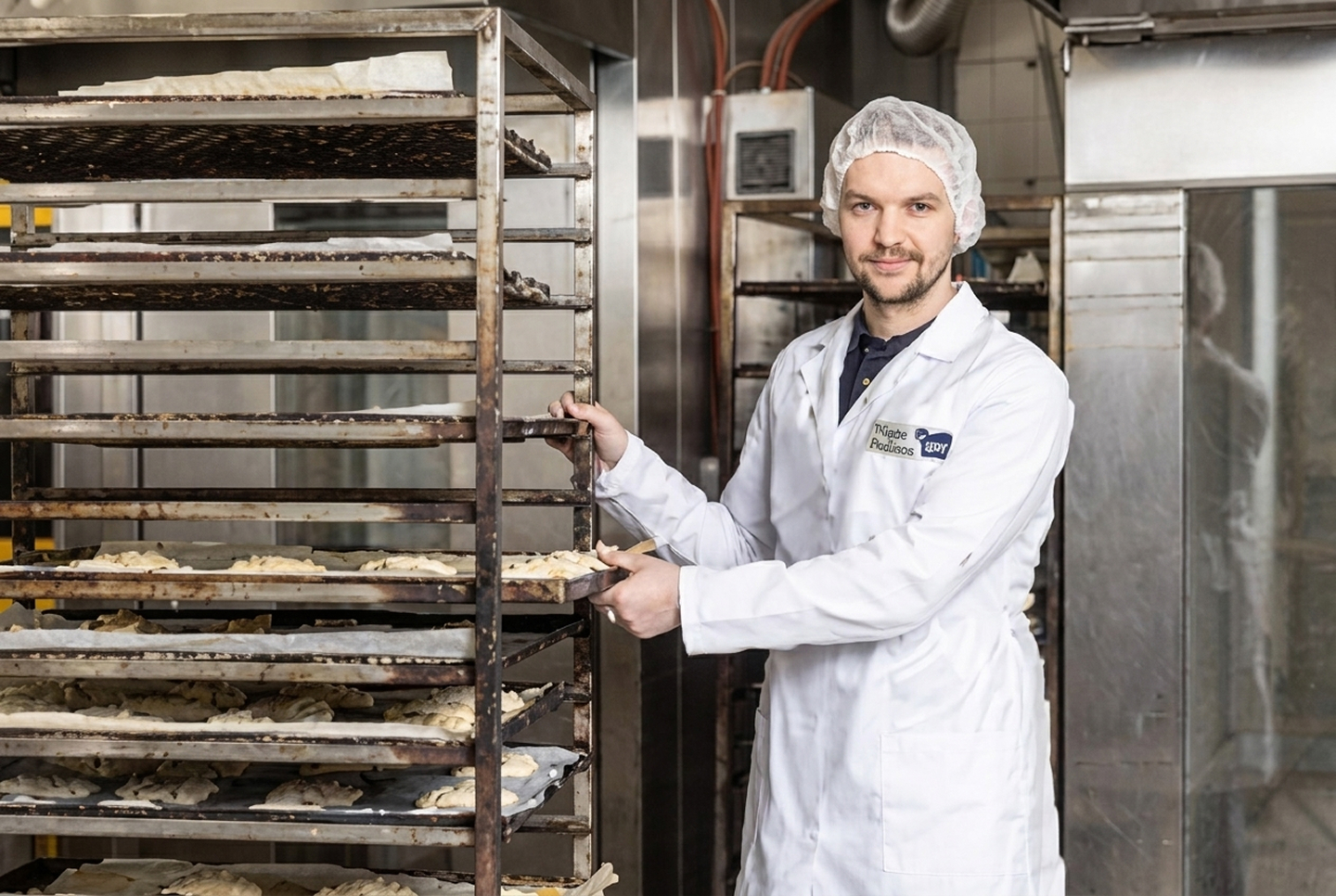 Сотрудник перемещает шпильку с готовой продукцией