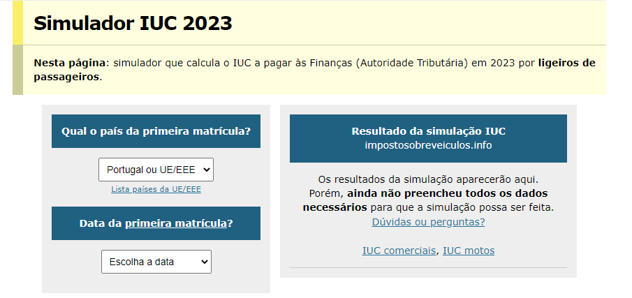 калькулятор IUC в Португалии
