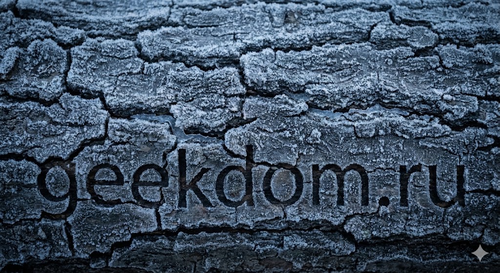 Текстура коры дерева и морозные узоры зимой