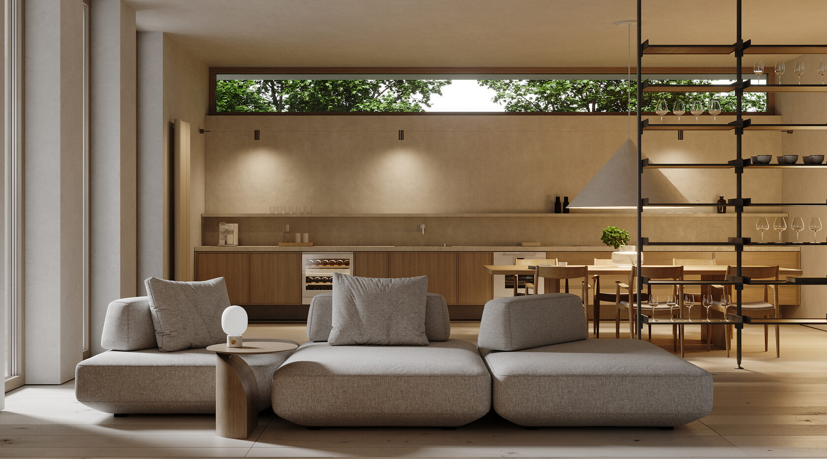 Минималистская кухня, диван boca room