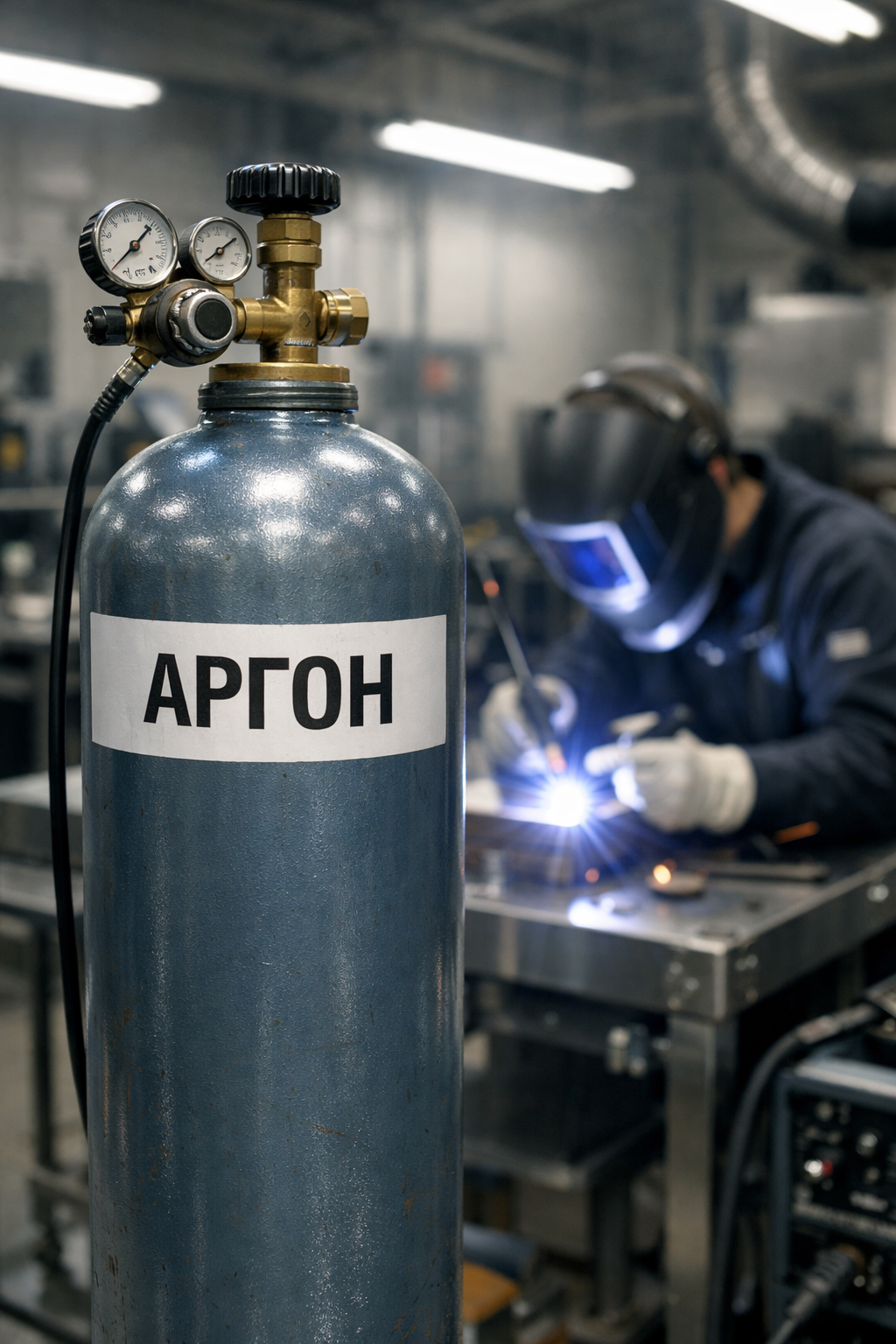 Баллон с аргоном в сварочном цехе — применение технического аргона в сварке TIGии — применение азота в производстве
