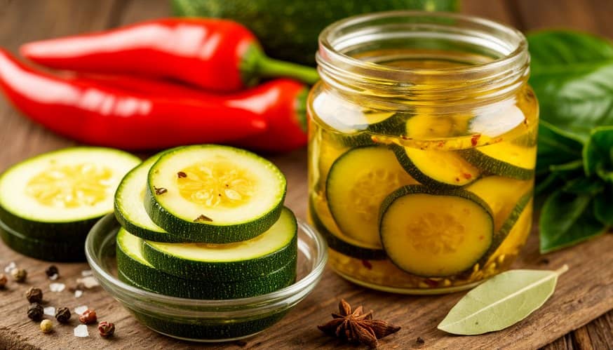 Острые маринованные кабачки кружочками