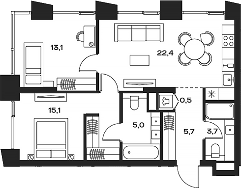 3-комн 65,5 м²