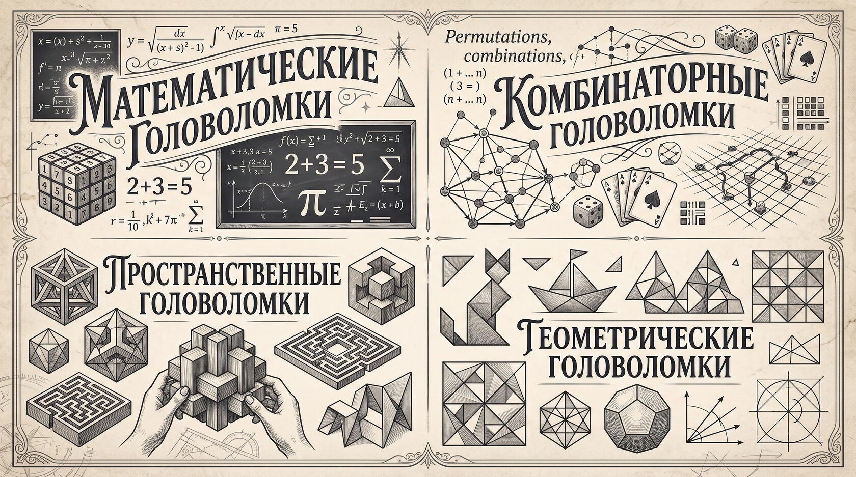 Настольные деревянные головоломки для тренировки логики и пространственного мышления, вдохновленные геометрией и математикой.