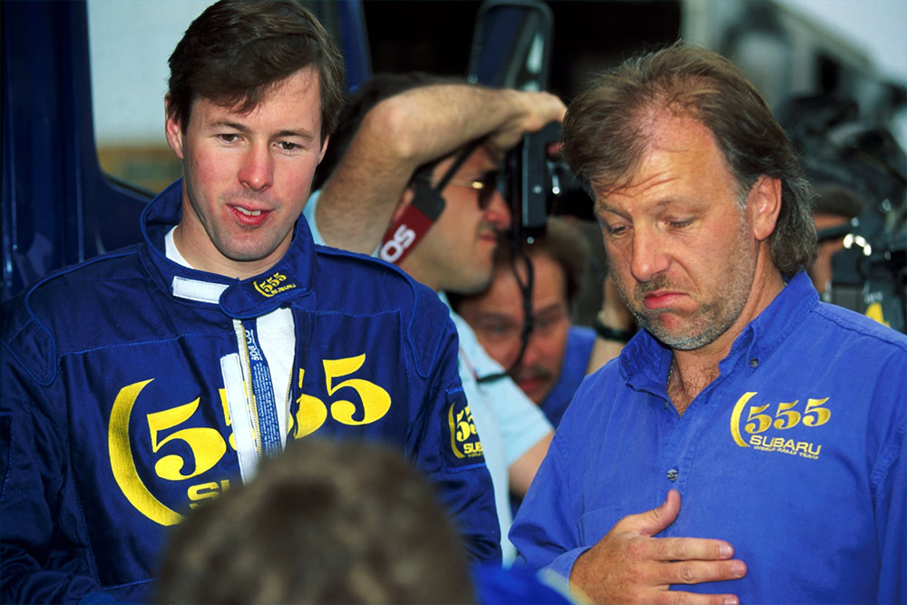 Пилот команды Subaru Колин Макрей и руководитель Prodrive Дэвид Ричардс, ралли Акрополь 1993