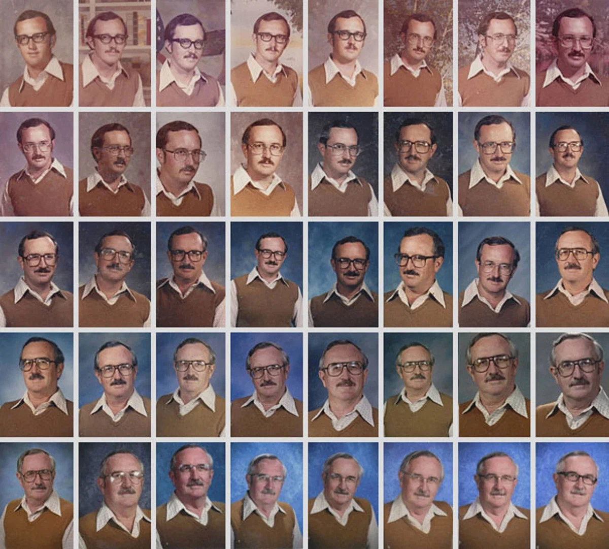 Учитель начальной школы Престонвуда фотографировался в одном и том же наряде 40 лет подряд