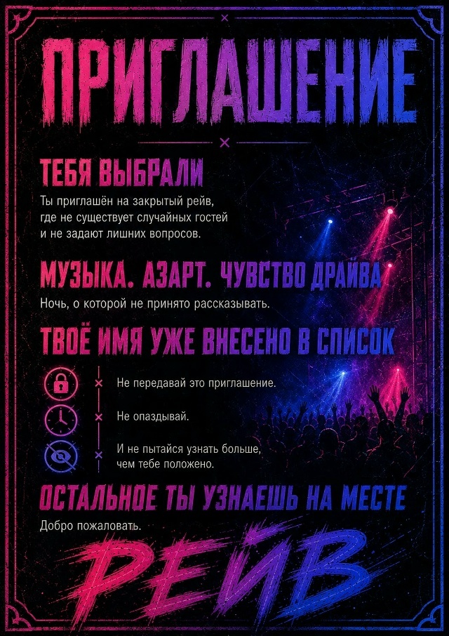 Оригинальная афиша приглашения на Рейв