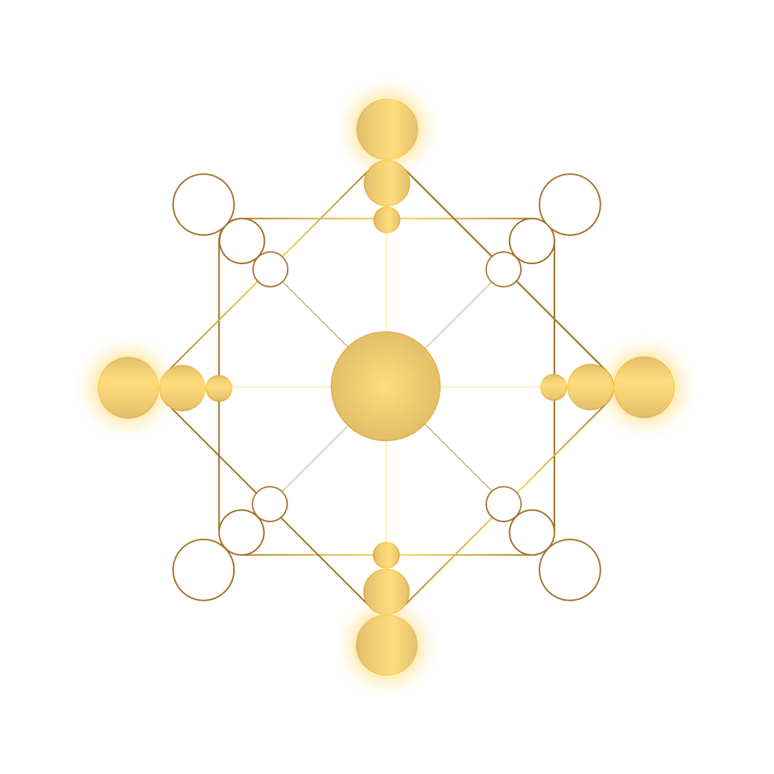 Статичное изображение, имитирующее колесо матрицы судьбы в бело золотых цветах