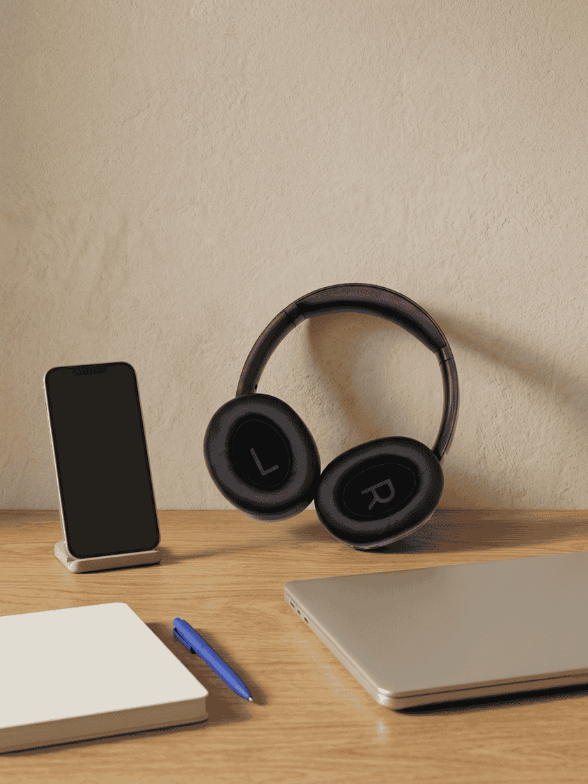 Наушники MEG рядом со смартфоном во время повторного Bluetooth сопряжения