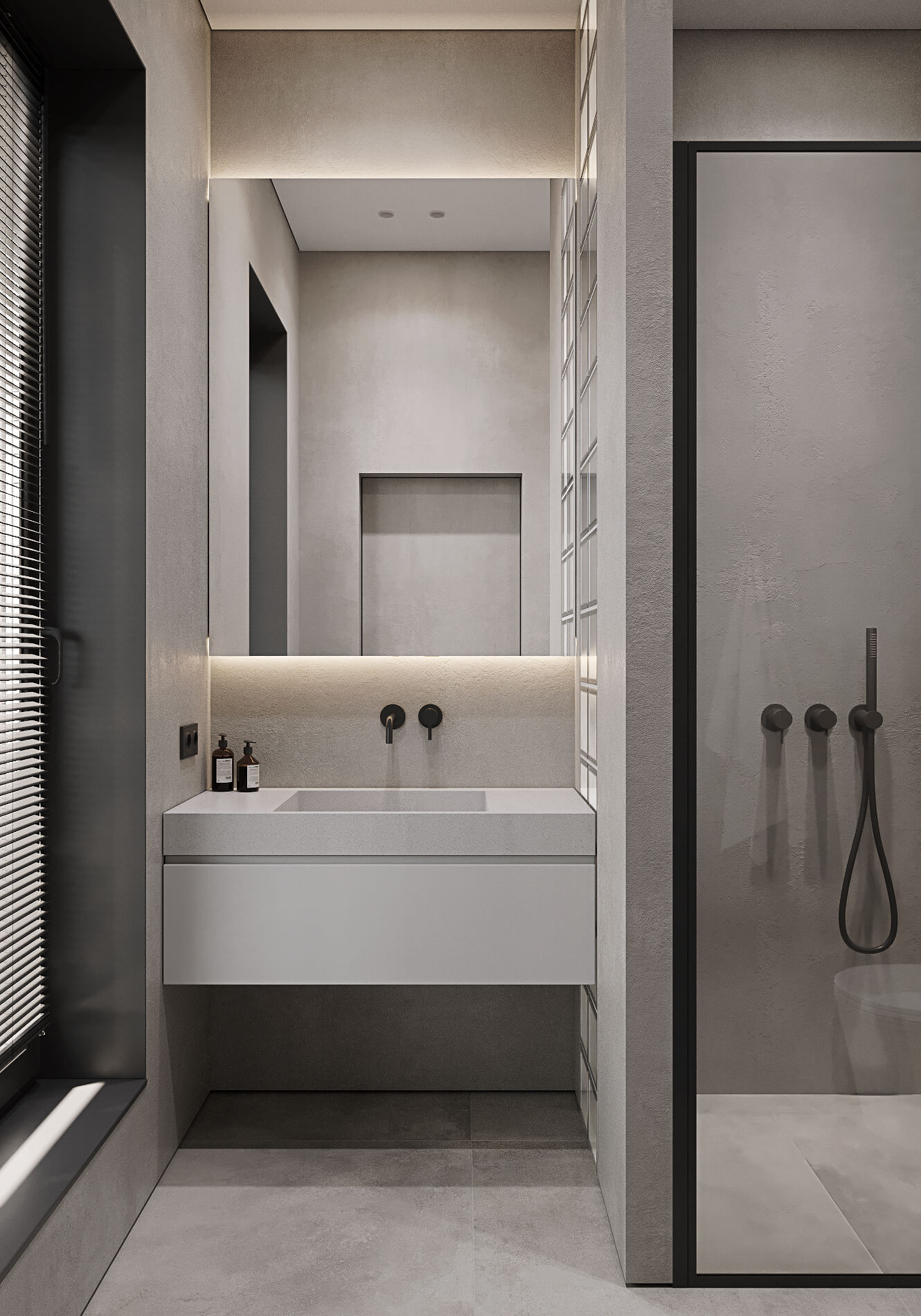 двуспальная кровать на фоне акцентной стены терракотового цвета