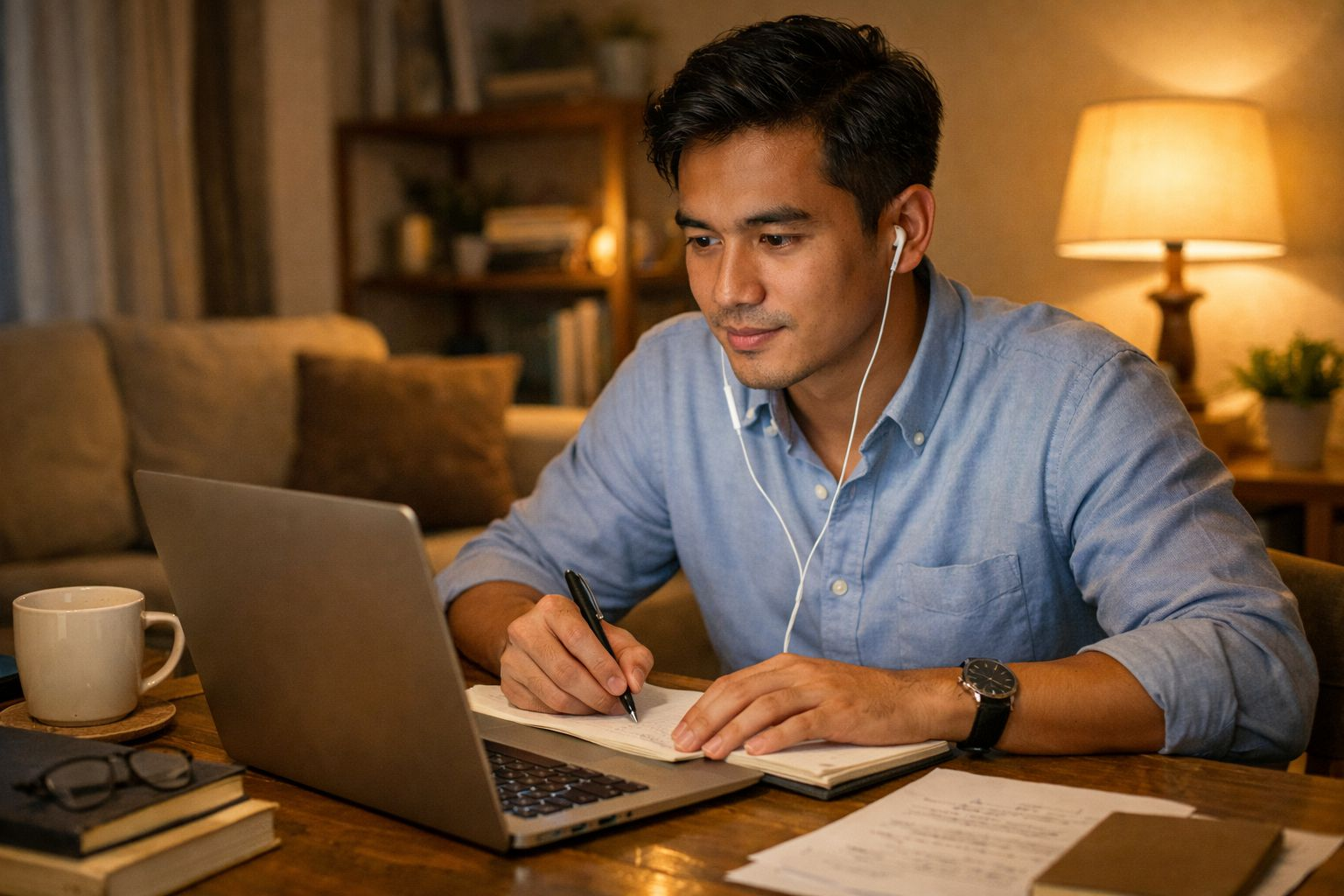 Freelancer muda belajar skill baru dan bekerja dari rumah untuk meningkatkan penghasilan