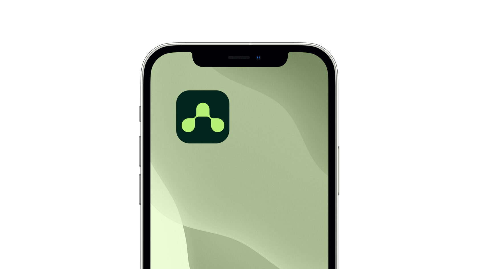 Abion mobile app icon design featuring the brand symbol on dark green background
