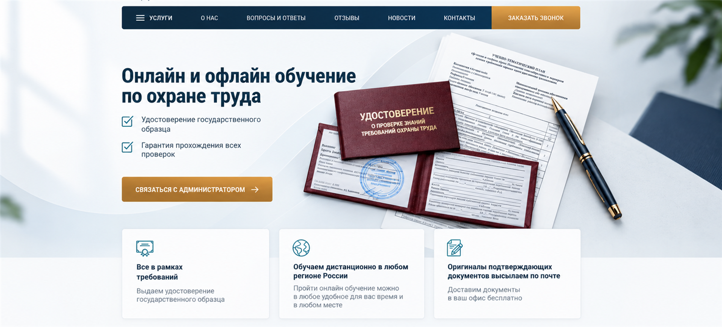 Страница учебного центра до изменений: онлайн- и офлайн-обучение по охране труда.