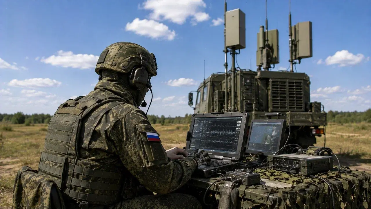 Оператор РЭБ за работой с оборудованием радиоэлектронной борьбы