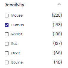 Antibody Selector example with Reactivity filter