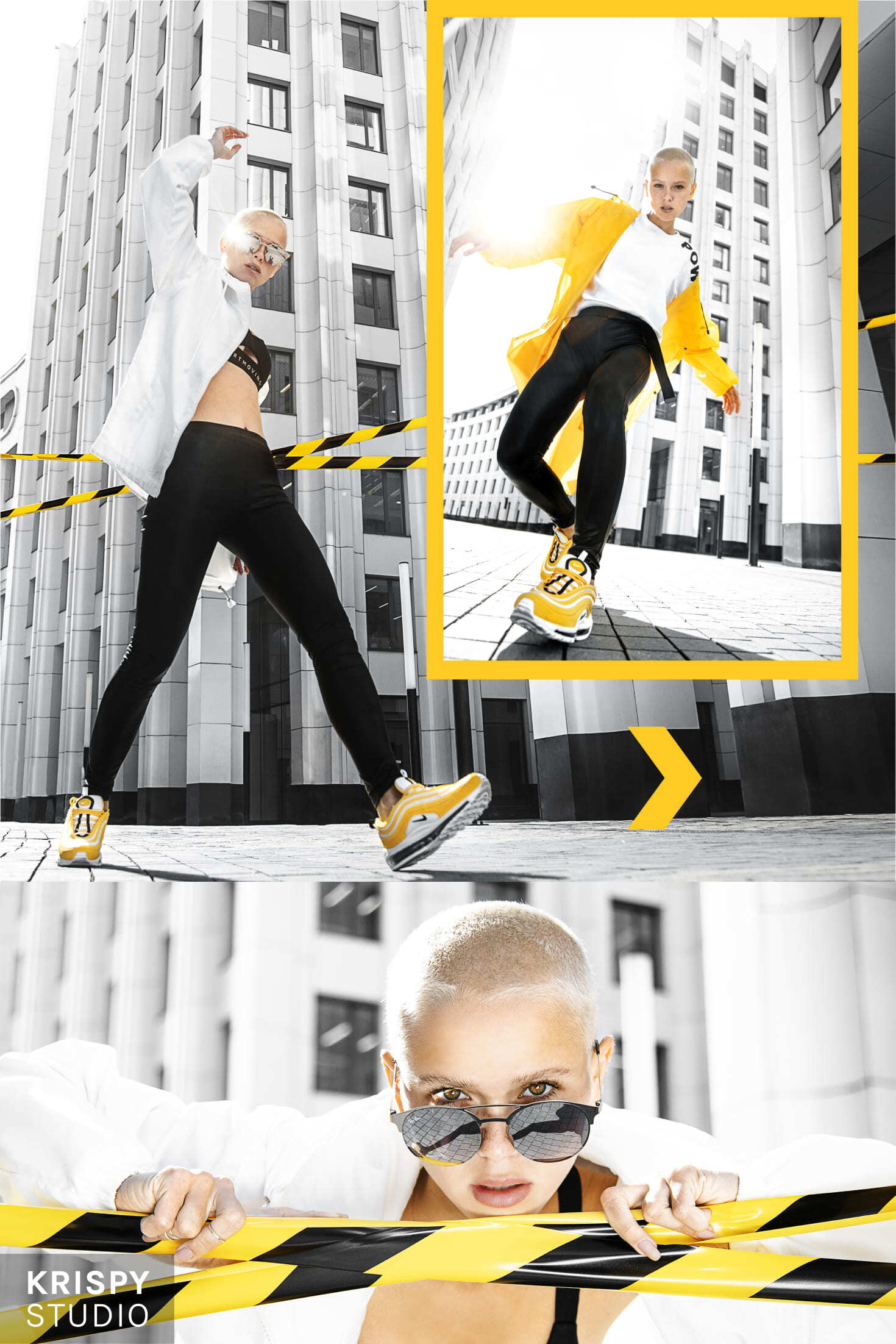 Фотосессия кроссовок Nike унисекс на фоне футуристичной архитектуры