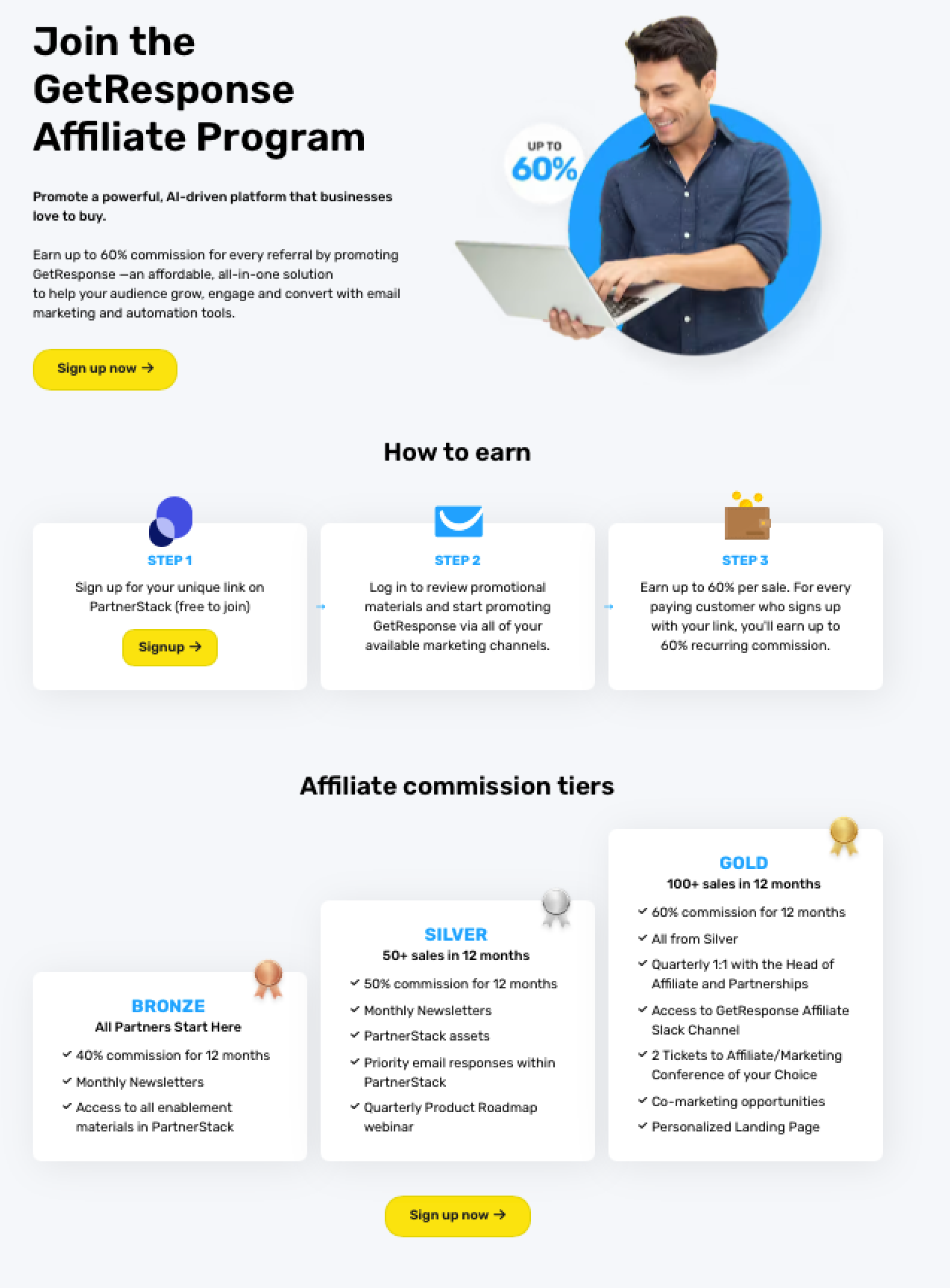 Únete al Programa de Afiliados de GetResponse. Gana hasta un 60% de comisión recurrente promocionando esta plataforma todo-en-uno de marketing por email y automatización. ¡Regístrate gratis ahora!