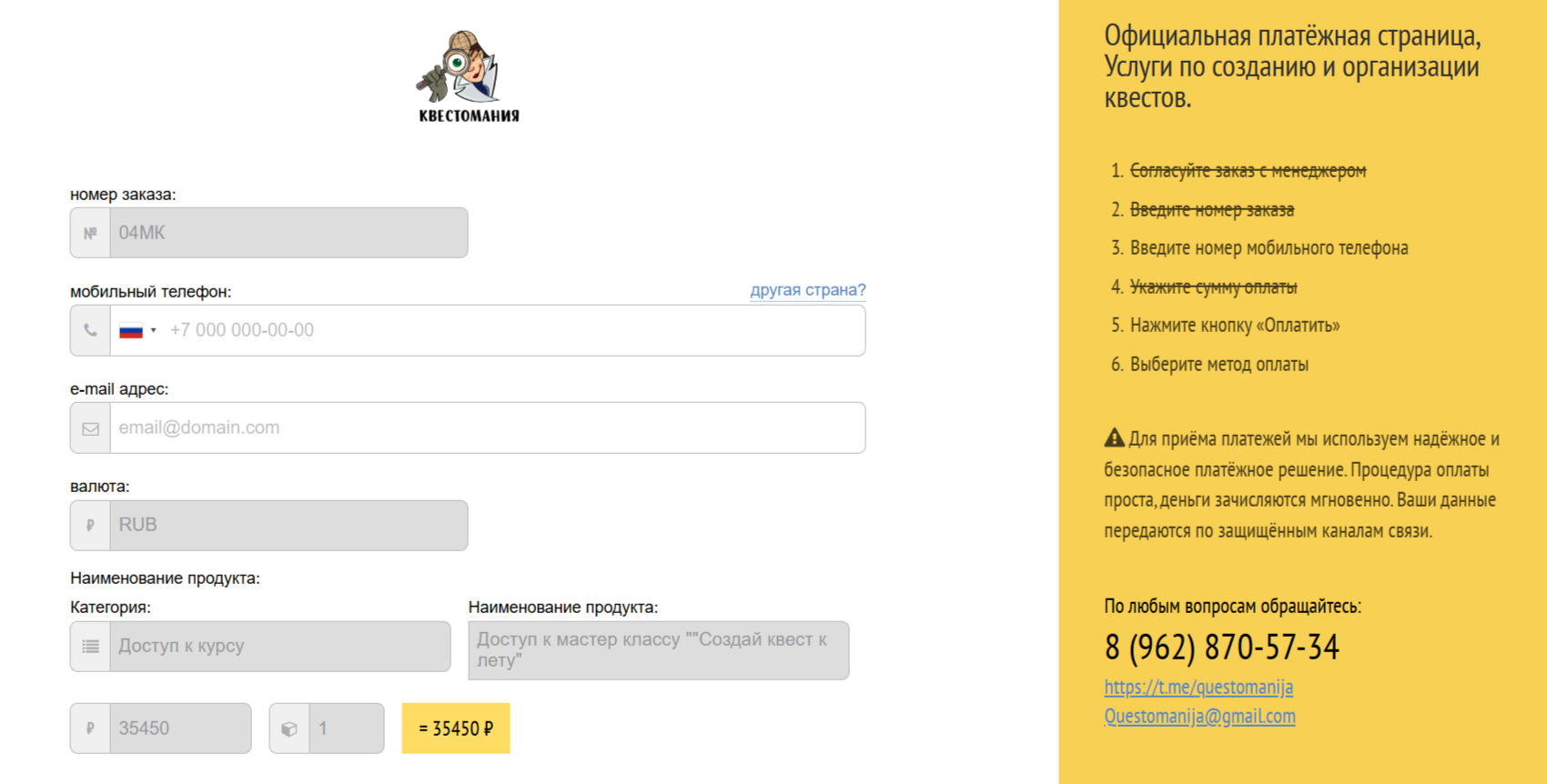 Пример платёжной страницы - фото