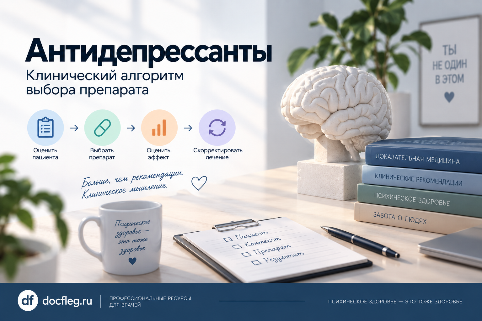 Модель мозга и схема клинического выбора антидепрессанта: оценка, подбор, контроль эффекта и коррекция