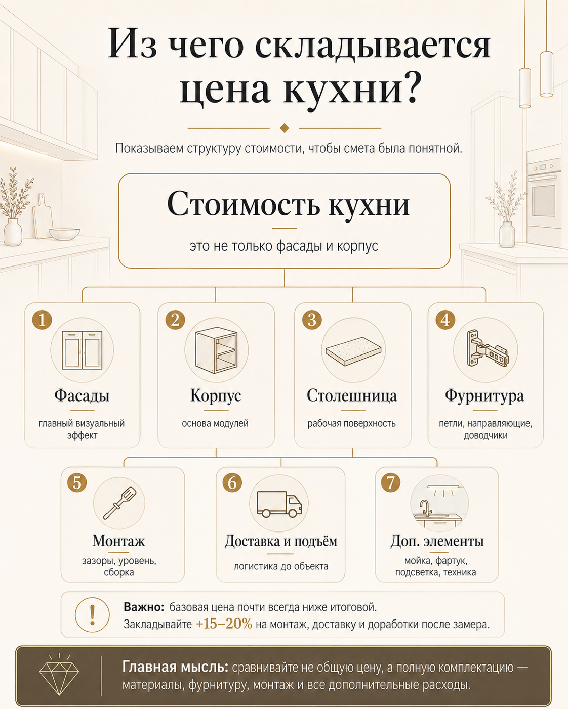 Инфографика: из чего складывается цена кухни