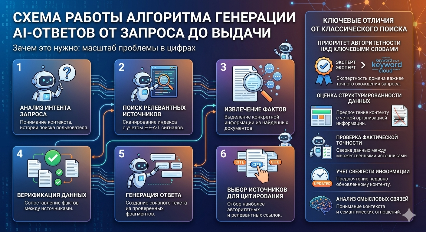 Блок-схема процесса обработки поискового запроса нейросетью с выделением ключевых этапов