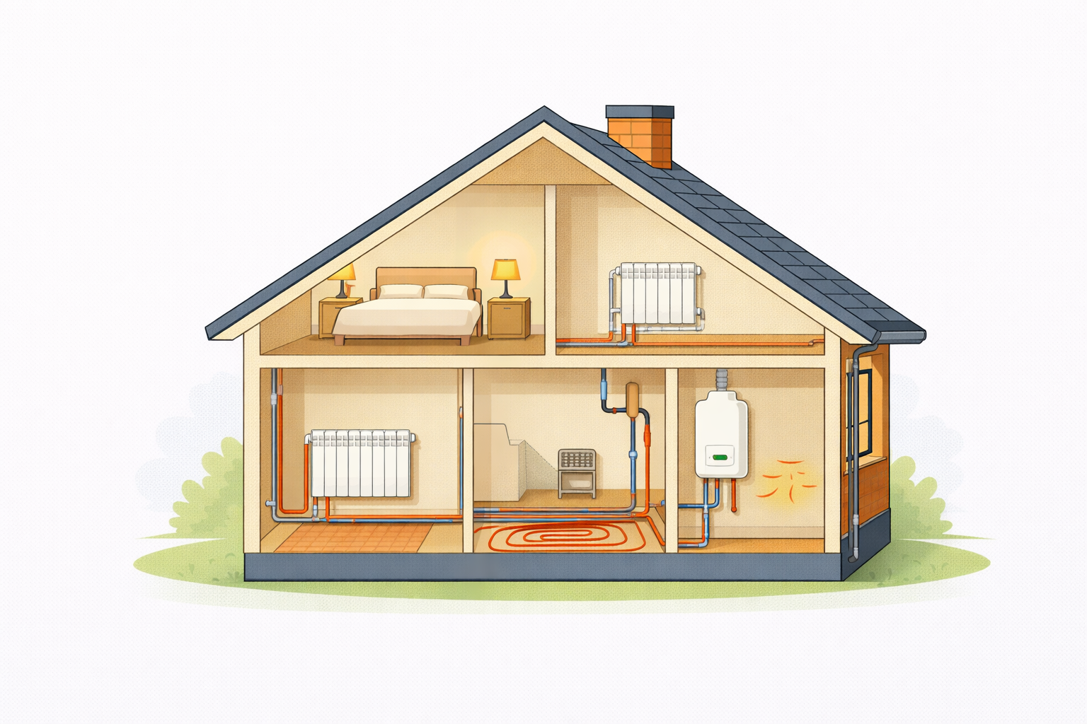 Системы отопления частного дома — водяное, тёплый пол, газовый котёл