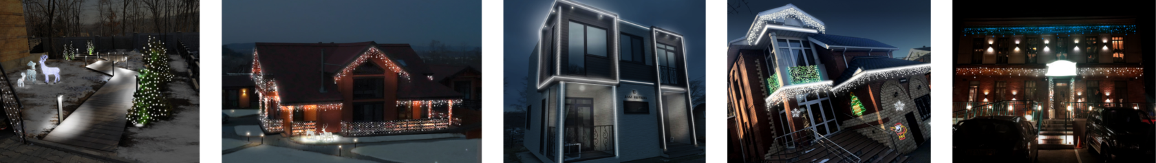 Примеры украшения домов гирляндами к Новому Году