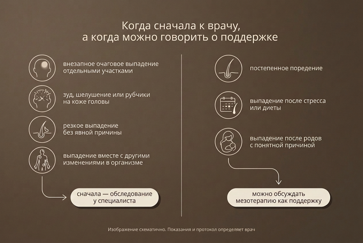 Когда перед мезотерапией волос стоит сначала пройти обследование, а когда можно сразу обсуждать процедуру
