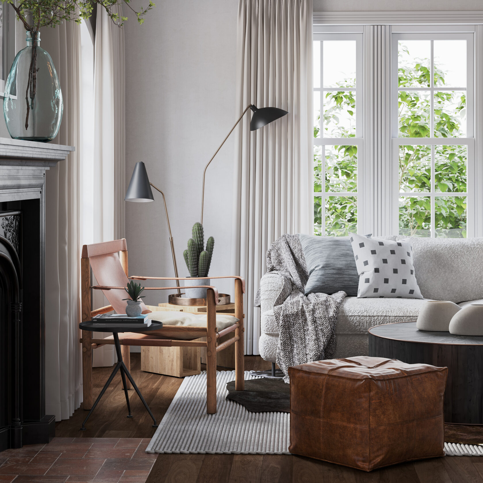 Сочетания разных фактур в интерьере гостиной