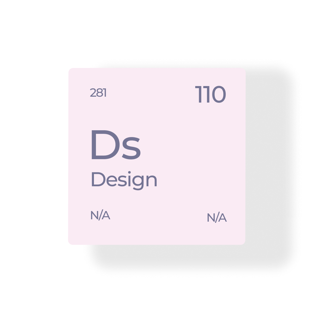 карточка похожая на химический элемент с элементом под названием Дизайн