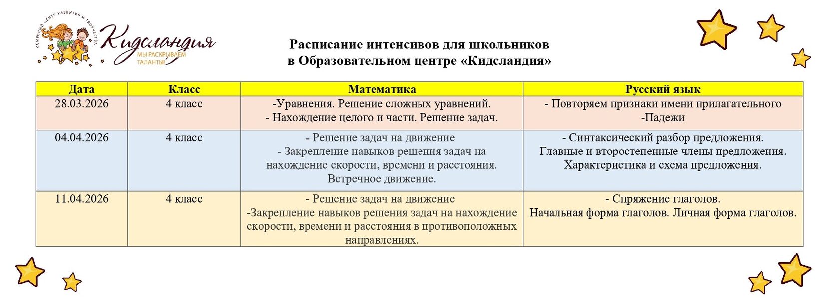 Расписание групп Английского языка
