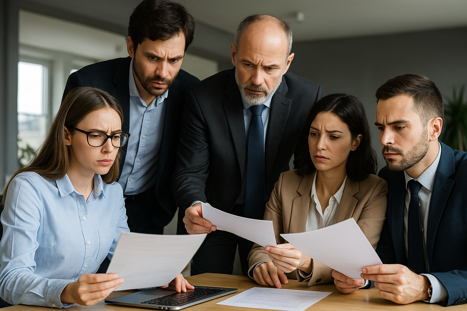 Imprenditori internazionali che esaminano una checklist per costituire una società in Liechtenstein presso un ufficio in Svizzera