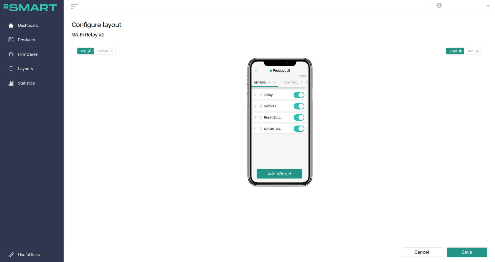 Mobile application interface settings screen